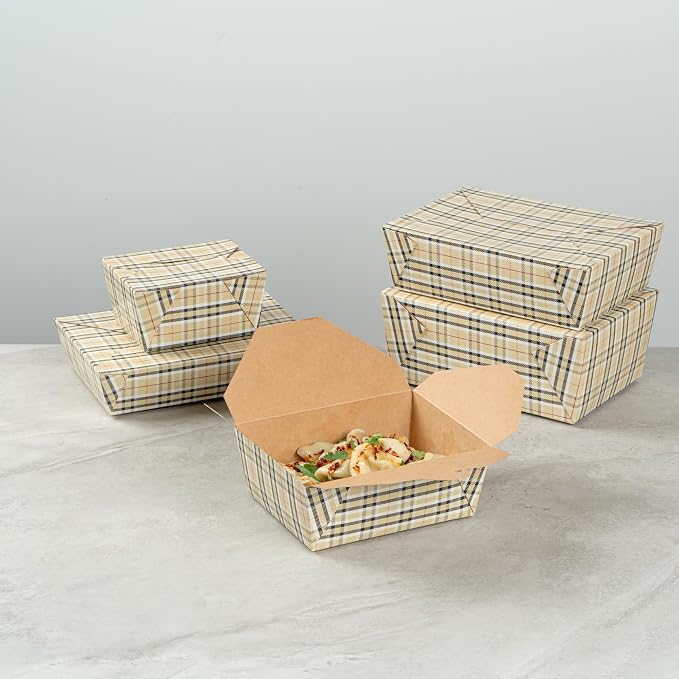 Restaurantware-Bio Tek 6.7 x 5.5 x 2.6 Inch Food Containers, 200 Durable Takeaway Boxes - Disposable, Sturdy, Plaid Paper 45 Ounce Takeout Boxes, Rectangle, For Takeouts And Delivery, Or Picnics - Image 9