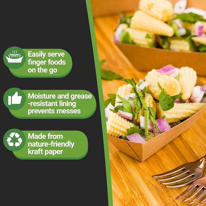 Restaurantware-Bio Tek 2 Ounce Food Trays, 400 Disposable Paper Food Trays - Heavy-Duty, Grease-Resistant, Kraft Paper Food Boats, For Snacks, Appetizers, Or Treats, Use At Parties Or Carnivals - Image 19