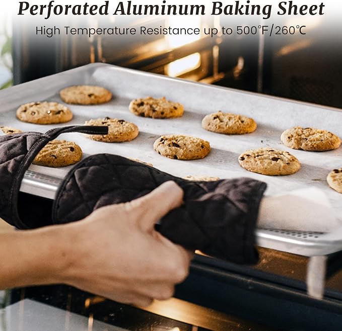 12 Pack Full Size Perforated Aluminum Baking Sheet, 26 x 18 in | NSF, Aluminum Commercial Cookie Sheets, Non-Stick, Oven Safe Up to 500℉ - Image 7