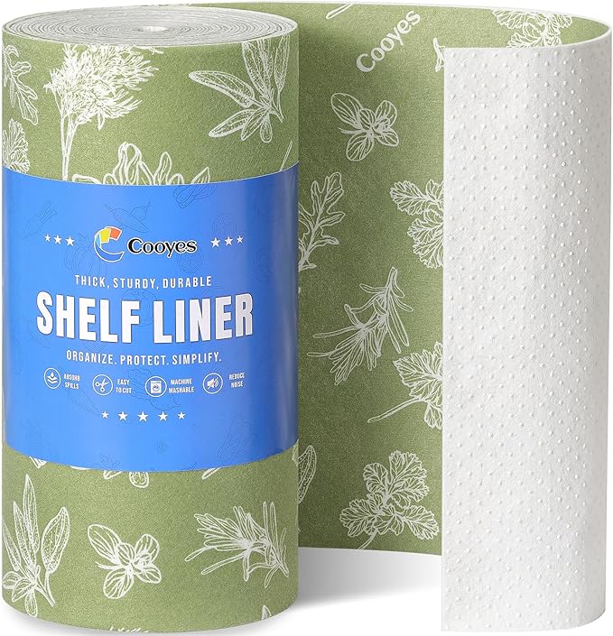 Cooyes Shelf Liner for Refrigerator & Drawer, Non-Adhesive Cabinets Liner for Kitchen Cupboard & Fridge, Breathable Cloth Material, Vegetable-Patterned, 12" x 360", Sage Green by Cooyes