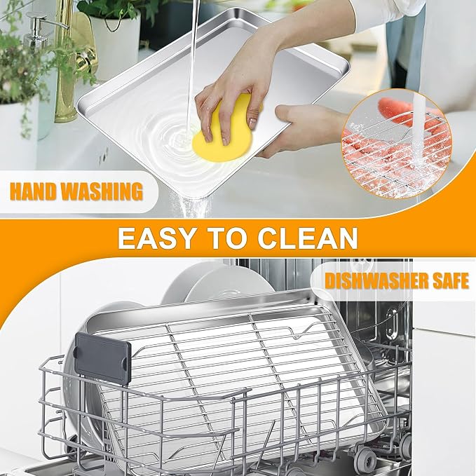 Homikit Small Baking Sheet with Wire Rack for Toaster Oven (1 Pan+1 Rack) | 10.4x8 Inch Stainless Steel Baking Pan with Rack Set, Metal Cookie Sheets Rust Free, Nonstick Bacon Tray Dishwasher Safe - Image 7