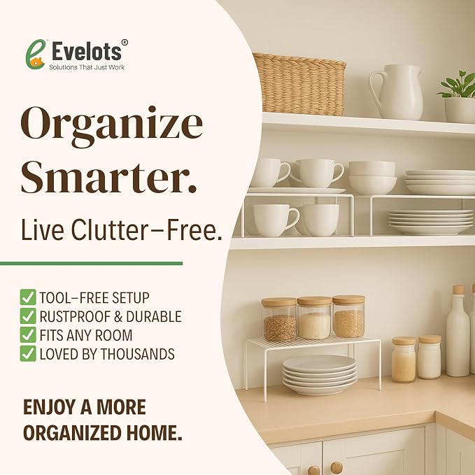 Evelots Wire Shelf Organizer Set, Metal Cabinet Shelf Risers, 6-Pack, White - Image 8