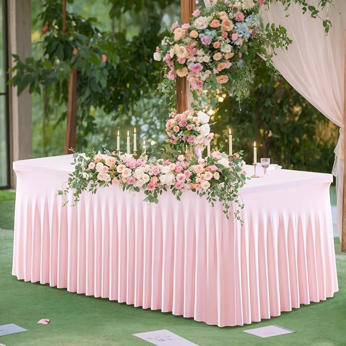 2 Pack Pink Table Cloth for 8 Foot Rectangle Tables Spandex Fitted Tablecloth 8ft Stretch Table Covers Skirt Pink Banquet Tablecloths Wrinkle Free Tablecloth for Party Wedding Birthday Event - Image 9