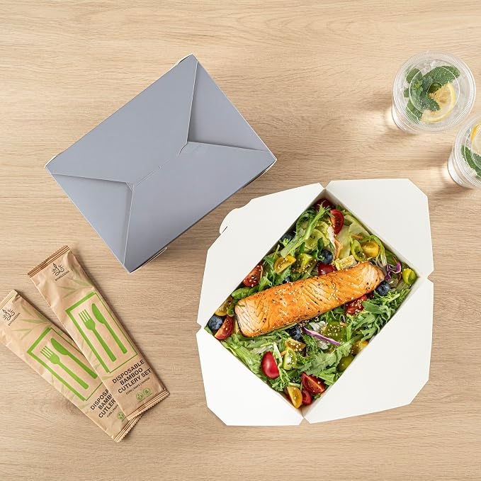 Restaurantware Bio Tek 98 Ounce Take Out Boxes 200 To Go Lunch Boxes - Tab-Lock Closure Heat-Tolerant Gray Paper Disposable Lunch Boxes Greaseproof For Hot And Cold Foods - Image 10