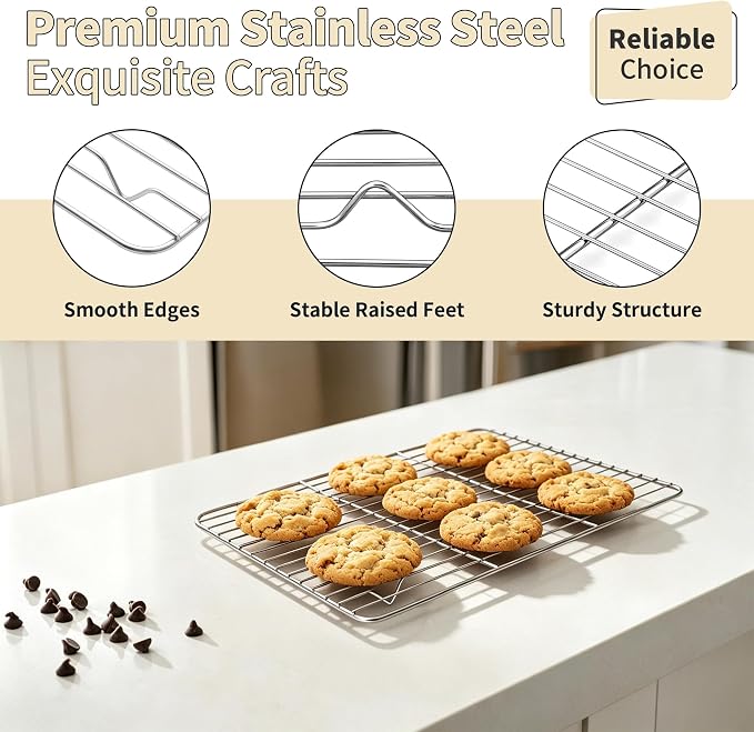 TeamFar Stainless Steel Baking Sheet with Rack Set, 16"x12"x1" | 2 Pans + 2 Racks, Cookie Sheet Baking Pan Tray with Cooling Rack for Cooking, Non-Toxic & Rust Proof, Dishwasher Safe - Image 4