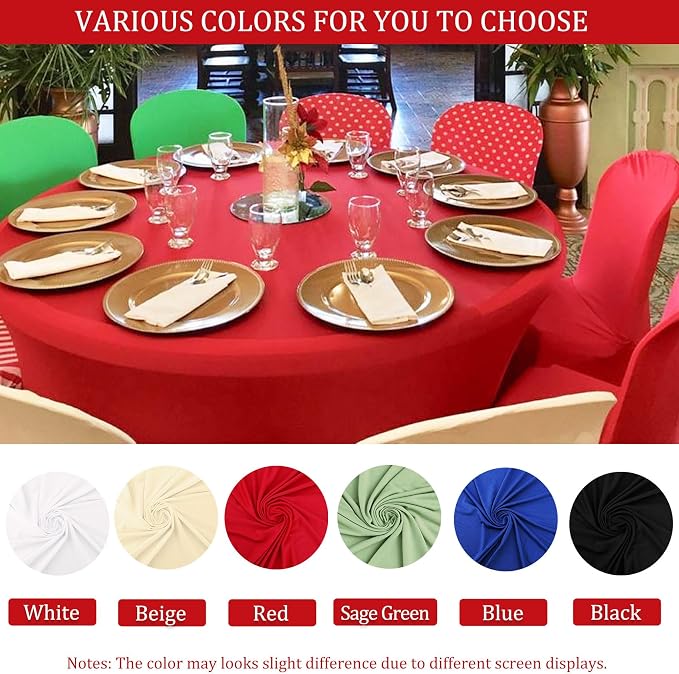 8 Pack 6FT Round Spandex Tablecloth 72” Red Elastic Table Cover, Round Table Cloth Washable Wrinkle Resistant Fitted Stretch Table Cover for Wedding Party Birthday Banquet Bar Events(Red) - Image 4