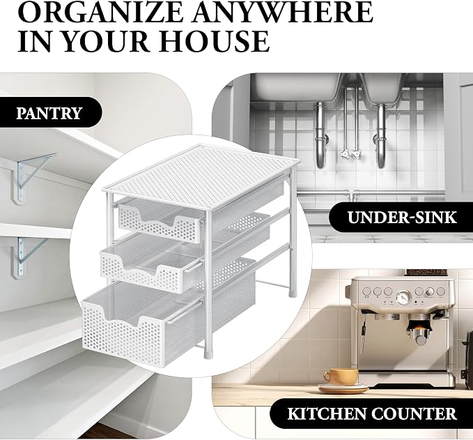 Simple Houseware 3 Tier White Alloy Steel Sliding Basket Organizer Drawer Cabinet - Image 8