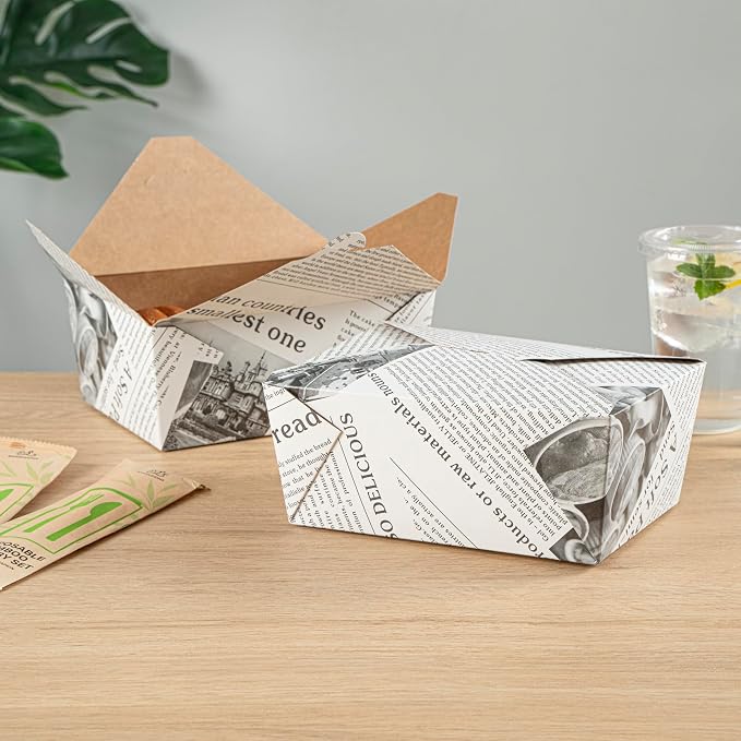 Restaurantware Bio Tek 98 Ounce Take Out Boxes 200 To Go Lunch Boxes - Tab-Lock Closure Heat-Tolerant Newsprint Paper Disposable Lunch Boxes Greaseproof For Hot And Cold Foods - Image 4