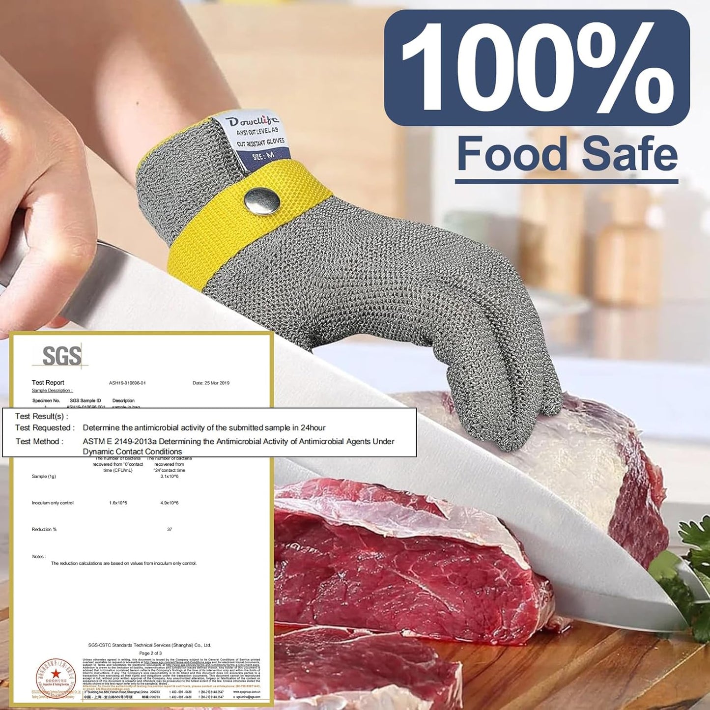 Dowellife Comfortable ANSI A9 Cut Resistant Glove Food Grade, Mesh Metal Kithcen Glove for Chef Oyster Shucking Mandoline Knife Butcher Meat Cutting