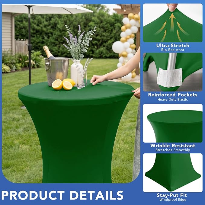 Cocktail Table Covers-Spandex Round High Top Table Cloths Party Green - Image 2