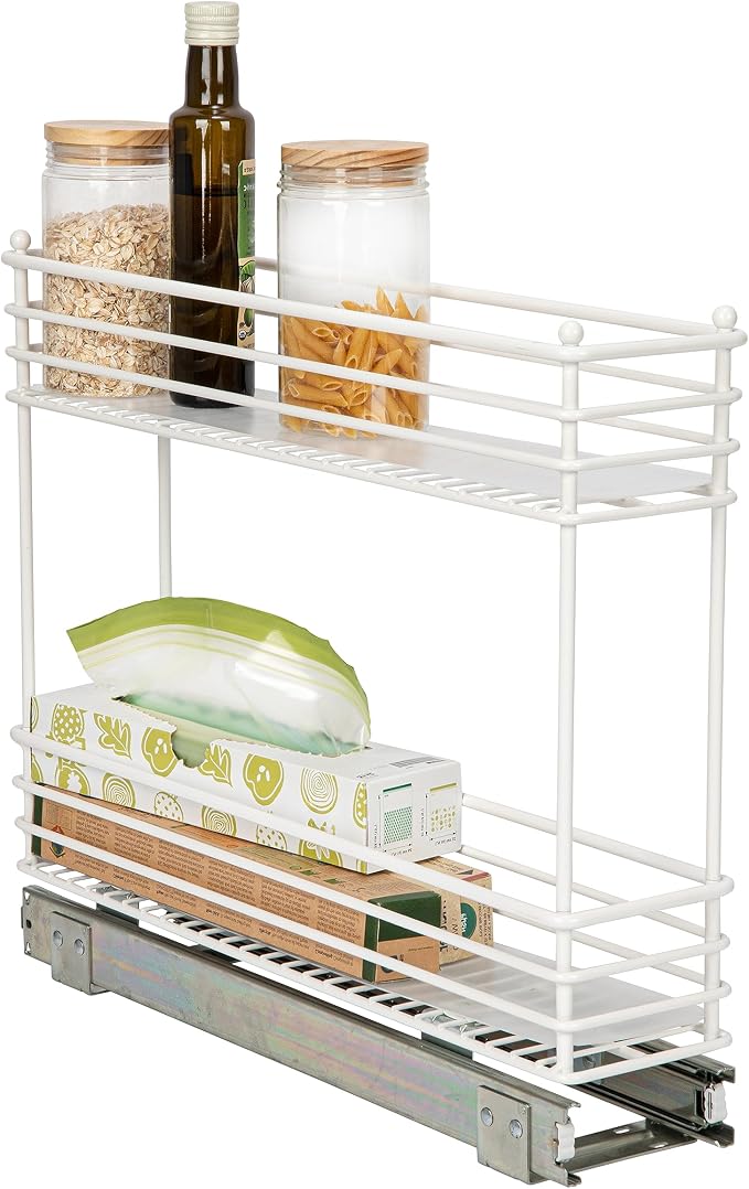 Household Essentials White Steel Artisan Organizer with Plastic Liners, 2-Tier Pull-Out by HouseholdEssentials