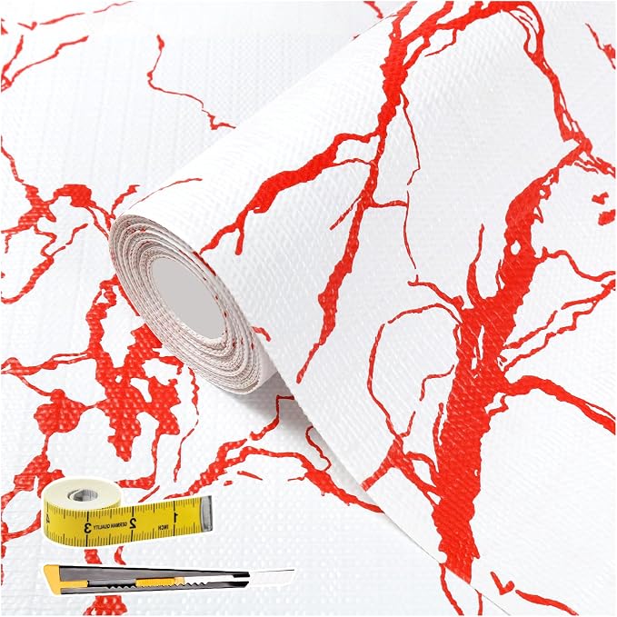 Red Marble Pattern Shelf Liner, Non-Adhesive Non-Slip Thickened by Kimhan
