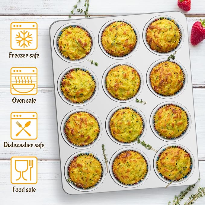 E-far Muffin Pan 12-Cup, 2-Pack Stainless Steel Cupcake Pan for Oven | Non-Toxic Metal Muffin Tins for Baking Muffins & Cupcakes, Regular Size & Easy Clean, Dishwasher Safe - Image 4