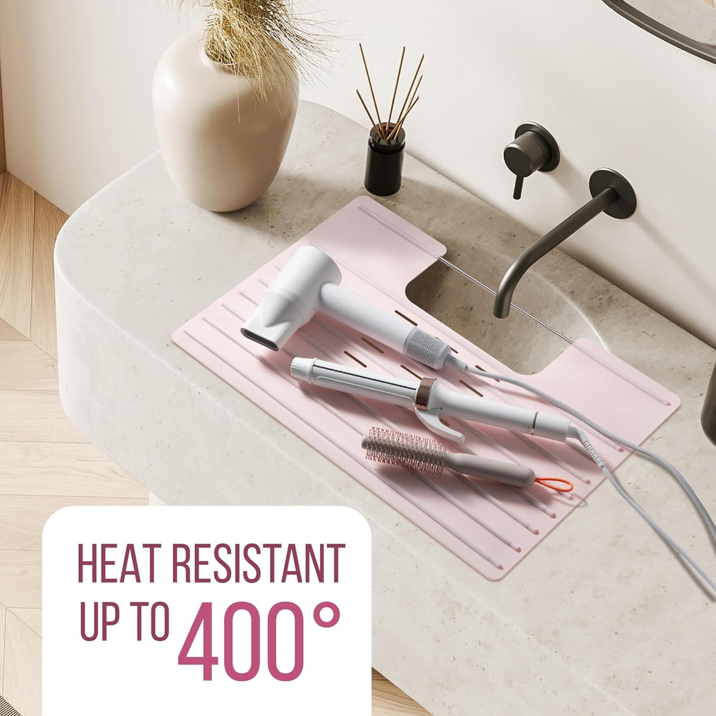 Maplefield Foldable Silicone Bathroom Sink Cover - Extra Counter Space Vanity Mat - Heat-Resistant Bathroom Sink Topper - Large, Rose Pink, 22 x 2 x 2 in