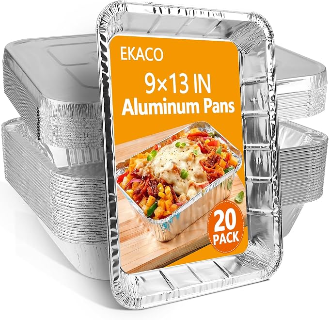 20 Pack Thickened 9x13 Aluminum Foil Pans with Lids by EKACO