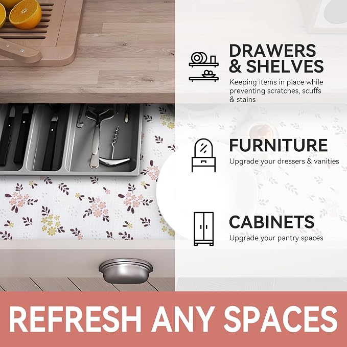 Shelf and Drawer Liner for Kitchen Cabinet Blush Petals Floral 18In x 16Ft - Image 6