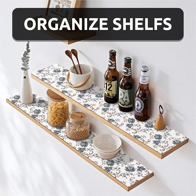 FIFTY FEET 18X96 Inch Shelf Liner for Kitchen Cabinets, PVC Drawer Liner for Dresser Non-Slip Bathroom, Non-Adhesive Cabinet Liner Washable (Black Floral)(2 Roll) - Image 2