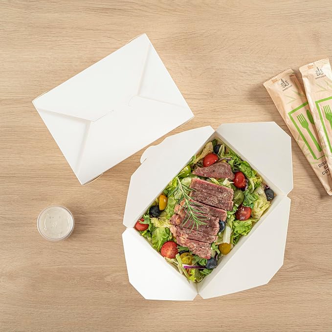 Restaurantware-Bio Tek 8.5 x 6.3 x 2.5 Inch Food Containers, 200 Durable Noodle Boxes - Disposable, Sustainable, White Paper 17-Ounce Takeout Boxes, Rectangle, For Takeouts, Or Picnics - Image 10