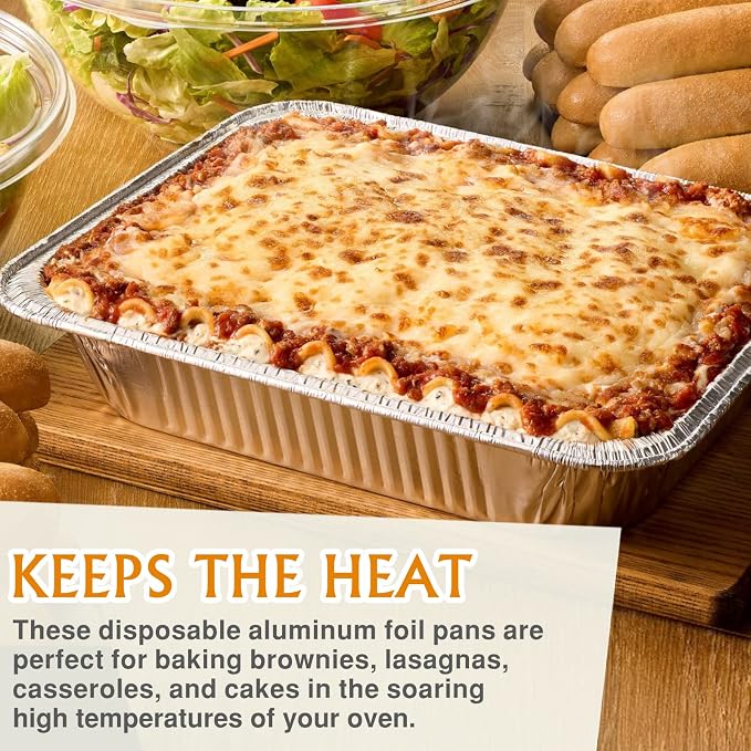 Aluminum Pans Trays With Aluminum Lid 100 Pack 3 Liter - 9"x13" Disposable Baking Containers - Recyclable Pans for Storing Serving & Reheating - Freezer Air Fryer and Oven Safe - Image 5