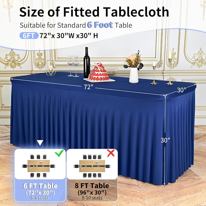 2 Packs Navy Blue Spandex Table Clothes for 6 Ft Tables - Image 2