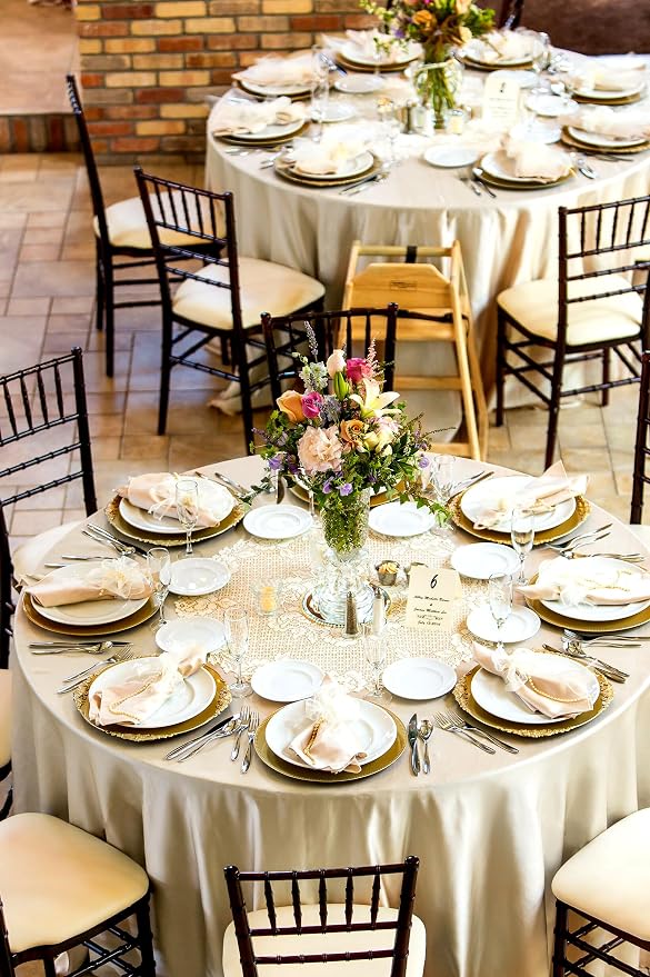 12 Pack 120 Inch Round Satin Tablecloth, Champagne - Image 5