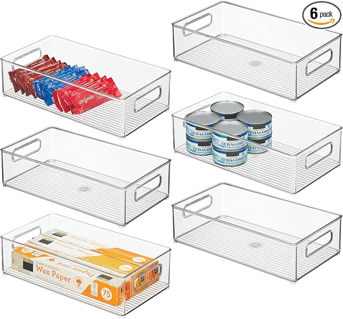 iDesign Stackable Fridge Bin, Set of 6, Clear | Kitchen Storage Bin, For Pantry, Cabinets, or Fridge by iDesign