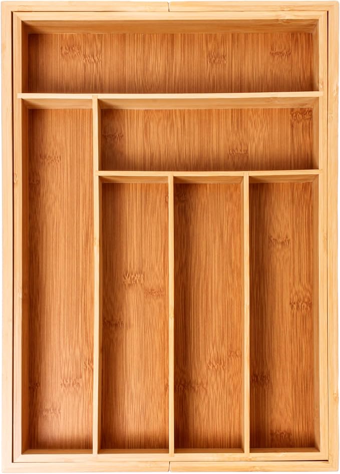 BergHOFF Bamboo 8-Slot Expandable Flatware Organizer Fits Most Kitchen Drawers, Expand from 12.75" to 18.5" | Durable Wood Drawer Divider For Flatware Storage, Adjustable Kitchen Silverware & Cutlery Tray, Fits 12.75" To 18.5" Drawers - Image 3