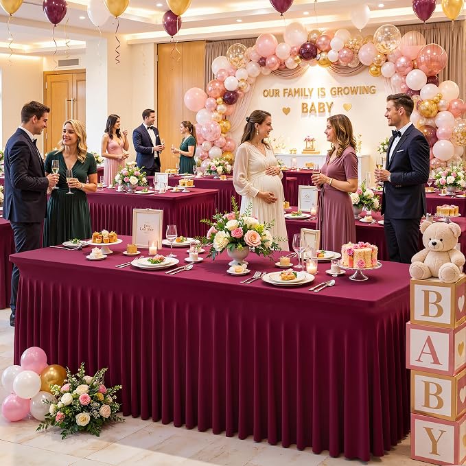 8 Pack Burgundy Table Cloth for 6 Foot Rectangle Tables Spandex Fitted Tablecloth 6ft Stretch Table Covers Skirt Burgundy Banquet Tablecloths Wrinkle Free Tablecloth for Party Wedding Birthday Event - Image 4
