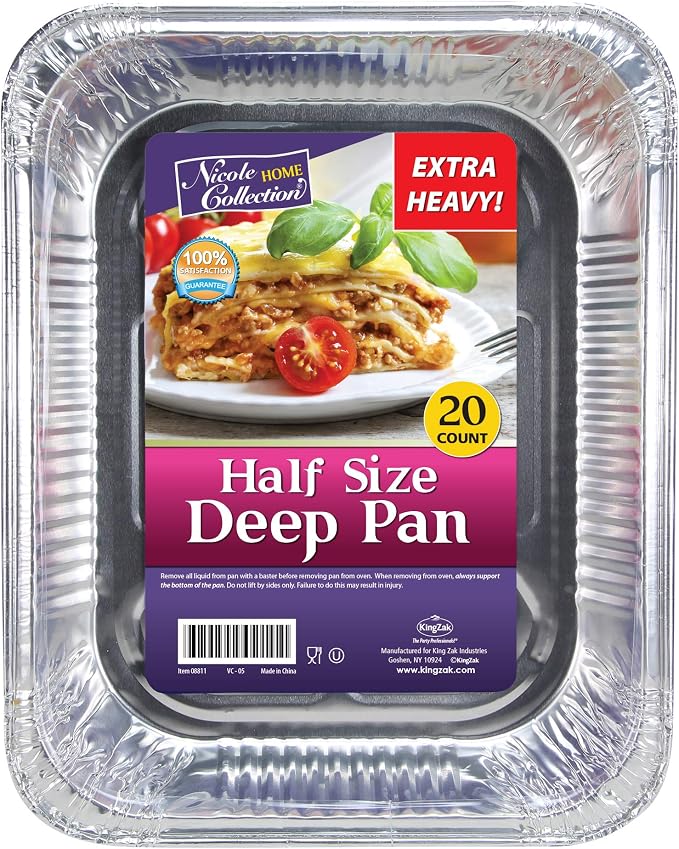 Aluminum Pans Half Size, 9X13, Extra Heavy Duty Disposable Foil Pans For Baking (20 Pack) Roasting & Chafing, Deep Tin Foil Bakeware, Steam Table Tray, Cookware, Food Prepping, Cake & Oven Pan by NicoleHomeCollection