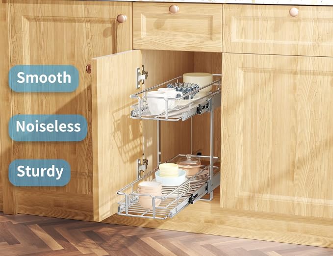 LOVMOR Individual Pull Out Cabinet Organizer, 2 Tier Slide Out Cabinet Drawers, Pots and Pans Organizer and Storage Pantry Shelf for Kitchen (7½" W x 21½" D) - Image 2
