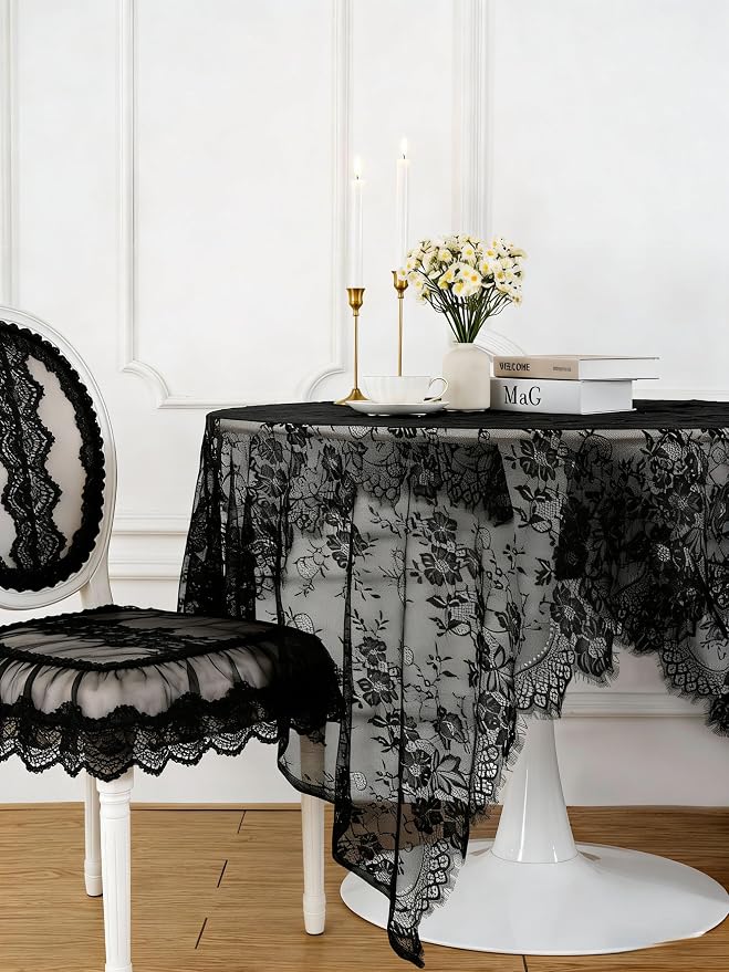 Black Lace Tablecloth Farmhouse Table Fabric 60x120 Inch for Halloween - Image 5