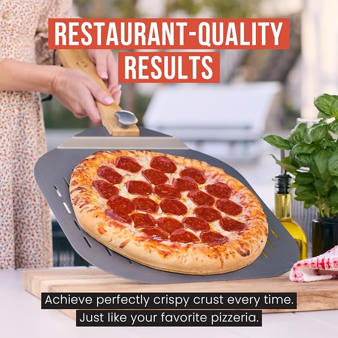 Chef Pomodoro Aluminum Perforated Pizza Peel 16 Inch with Foldable Handle | Perforated Pizza Peel 16 inch, Pizza Steel Perforated Design Prevents Sticking, Foldable Stainless Steel Pizza Peel Handle - Image 8