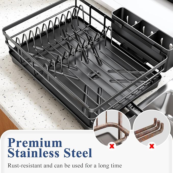 SNTD Dish Drying Rack for Kitchen Counter, 11.8" W x 16.7" L, Black - Image 6