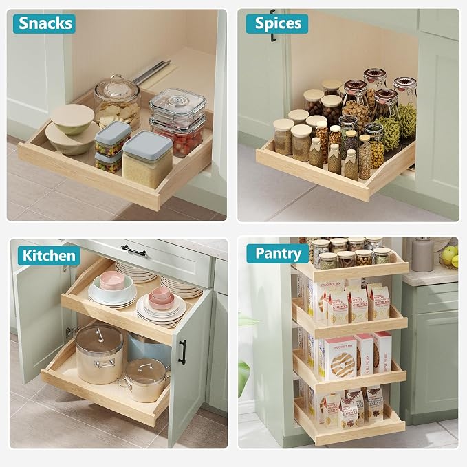 ROOMTEC Pull Out Cabinet Organizer with Soft Close, 19-1/2" W x 21" D, Pull Out Cabinet Drawer for Kitchen cabinets, Pull Out Cabinet Shelf, Finished, Bottom Assembly - Image 5
