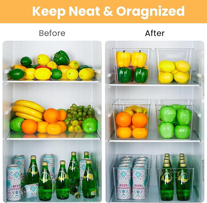 YIHONG 8 Pack Clear Storage Bins, Pantry Organizer Bins with Handle, XL | Plastic Bins, Pantry Storage Containers for Kitchen, Freezer, Cabinet, Closet, Bathroom, Under Sink Organizers and Storage - Image 6