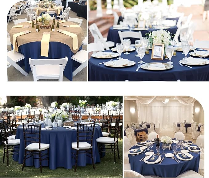 10 Pack Navy Blue Round Tablecloths,90 Inch Polyester Table Cloth - Image 4