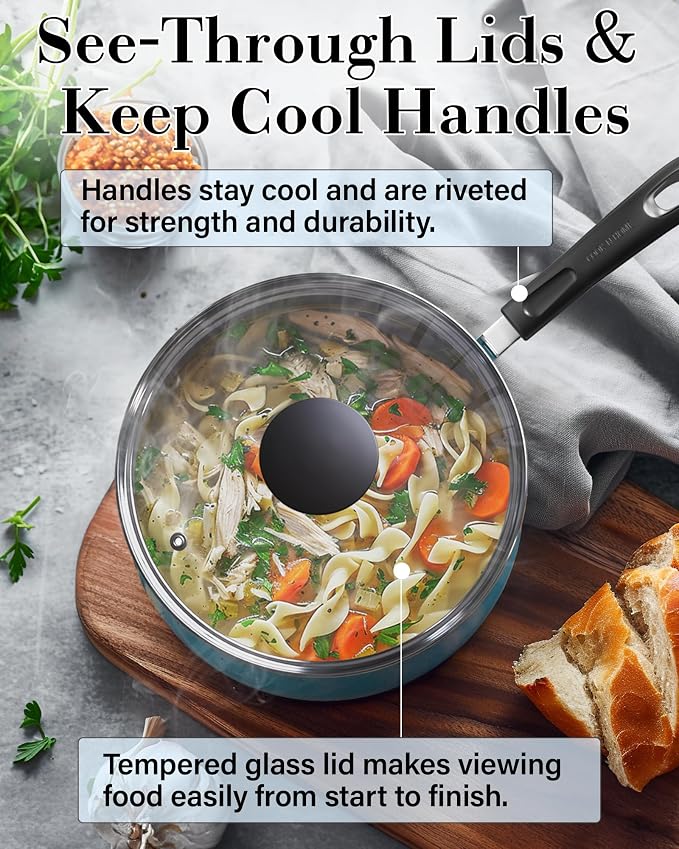 Cook N Home Professional Pots and Pans Nonstick Cookware Set, Belly Shape Kitchen Cooking Set with Frying Pans and Saucepans, Induction Compatible, 10-Piece, Turquoise - Image 6