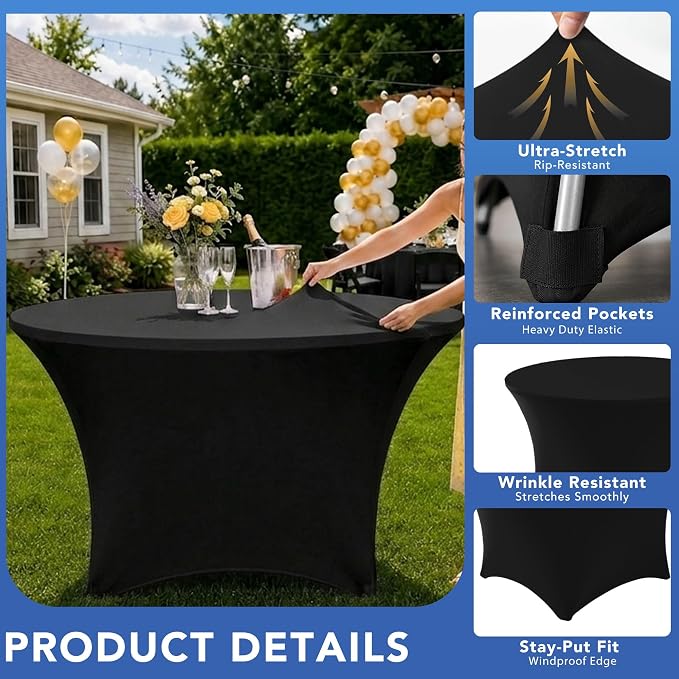 Fitted Round Table Covers 4ft-Spandex Elastic Black Small Tablecloth - Image 2