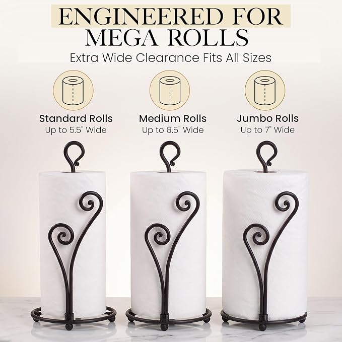RTZEN Matte Black Paper Towel Holder Non-Slip Base Countertop - Image 4