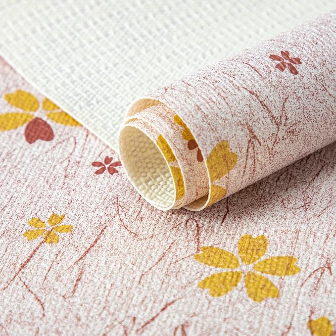 FIFTY FEET 12"x120" Non-Adhesive Shelf Liner for Kitchen Cabinets and Drawers, Washable Non-Slip PVC Cabinet Liner (Yellow Floral)(1 Roll) by FIFTYFEET
