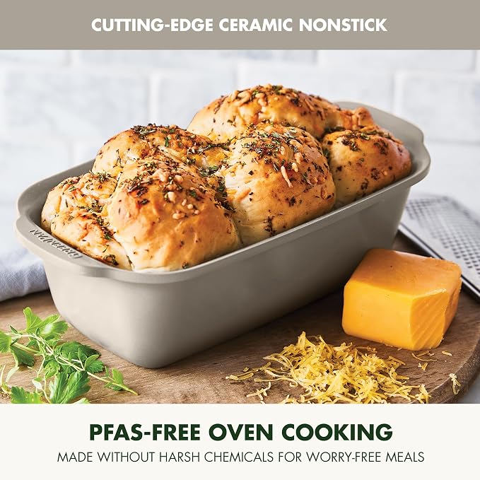 GreenPan Premiere Ovenware Healthy Ceramic Nonstick 1 lb. Loaf Baking Pan, PFAS-Free, Warp-Free Bakeware, Durable Quick Heating, Oven & Broiler Safe to 600F, Dishwasher Safe, Taupe - Image 2