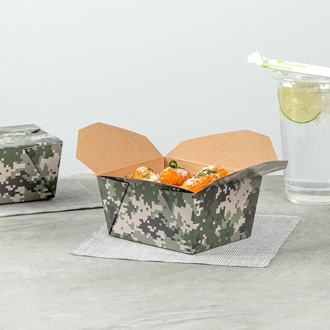 Restaurantware-Bio Tek 5.1 x 4.1 x 2.6 Inch Food Containers, 200 Durable Takeaway Boxes - Disposable, Sturdy, Camouflage Paper 30 Ounce Takeout Boxes, Rectangle, For Takeout And Delivery, Or Picnics - Image 6