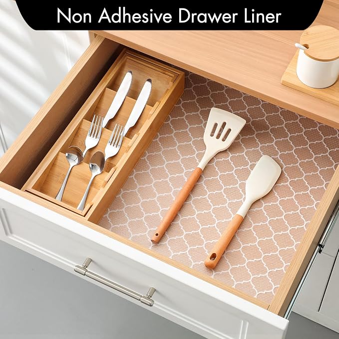 Cooyes Shelf Liner for Kitchen Cabinets – Non-Adhesive Waterproof Drawer Liner – Durable EVA Material Easy-to-Cut Shelf Paper for Refrigerator, Cupboard, Dresser with Modern Pattern - Image 2