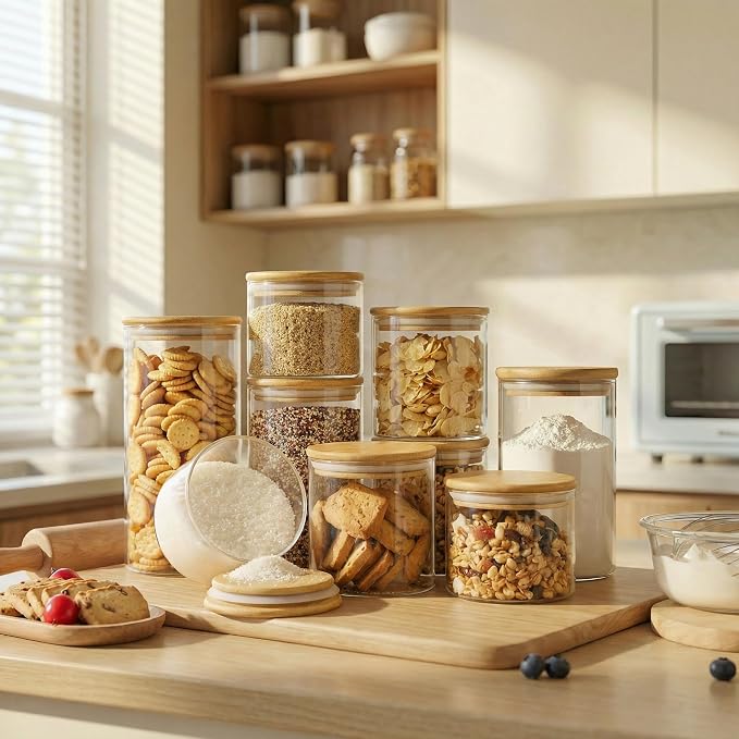 17 oz Glass Jars with Bamboo Lids, Airtight Food Storage Containers, 4 Pack | Round Small Pantry Jars for Spices, Nuts & Seeds , Durable Borosilicate Glass Canisters Keep Food Fresh, Easy to Fill & Clean - Image 2
