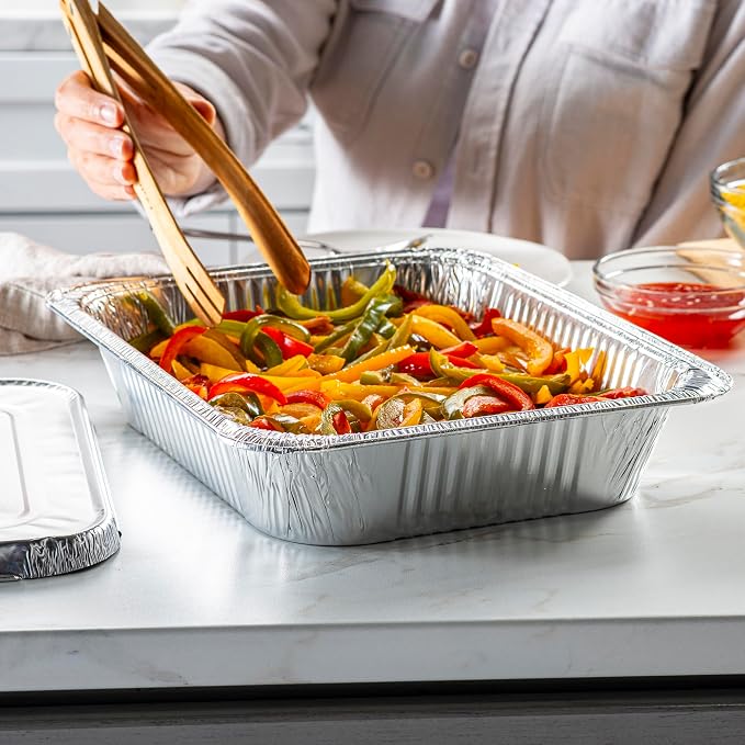 GUSTO 9x13 Inch Aluminum Foil Pans With Lids [100 Sets] Half Size Deep | Thicker 37.4 Gauge, Food-Safe Tin Disposable Trays, Freezer-Safe, Oven, Grill & Smoker Use, Secure Transport, Recyclable - Image 3