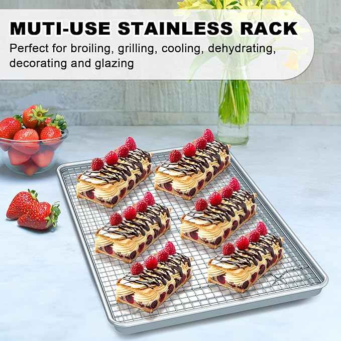 24 Inch Baking Sheet Pans with Rack Set, Natural Aluminum Cookie Sheet, Extra Large Commercial Quality Baking Sheet Pan Set, Warp Resistant Nonstick Thick Cookie Tray Pans for Baking, Roasting - Image 4