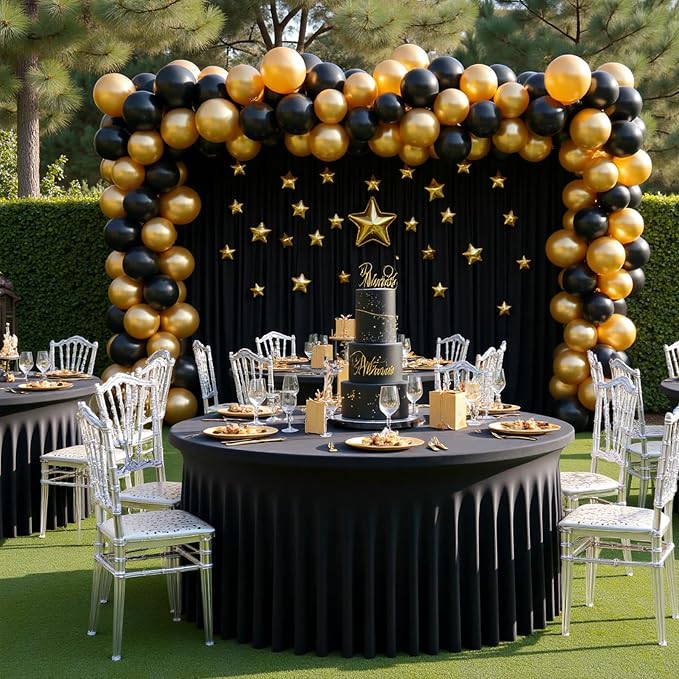 6 Pack Black Round Spandex Tablecloth for 72 inch Table, Wrinkle Free Stretchy 132inch Fitted 6FT Round Table Cloths Cover with Skirt for Wedding Birthday Party Graduation Banquet Events - Image 3