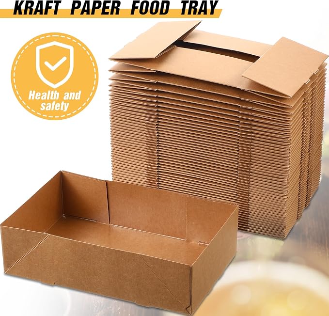 Potchen 400 Pcs Kraft Food Trays 4 Corner Pop up Food Tray Disposable Foldable Cardboard Movie Night Snack Trays Party Container Box for Holding Drink at Stadiums or Theaters (Brown) - Image 3