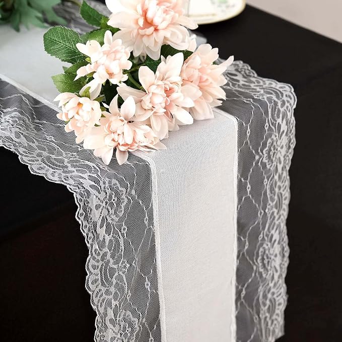Efavormart 16"x108" White Faux Burlap Jute Lace Table Runner Boho Chic Rustic Decor - Image 6