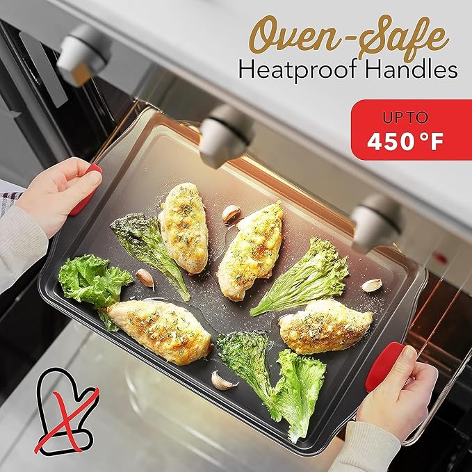 Eatex Baking Sheet Set, 29 Piece Baking Pans Set, Cookie Sheets for Baking | Nonstick Bakeware Sets, 450°F Oven Safe, Steel Sheet Pans for Baking with Silicone Handles, Quality Mixing Bowls Set, Black - Image 5